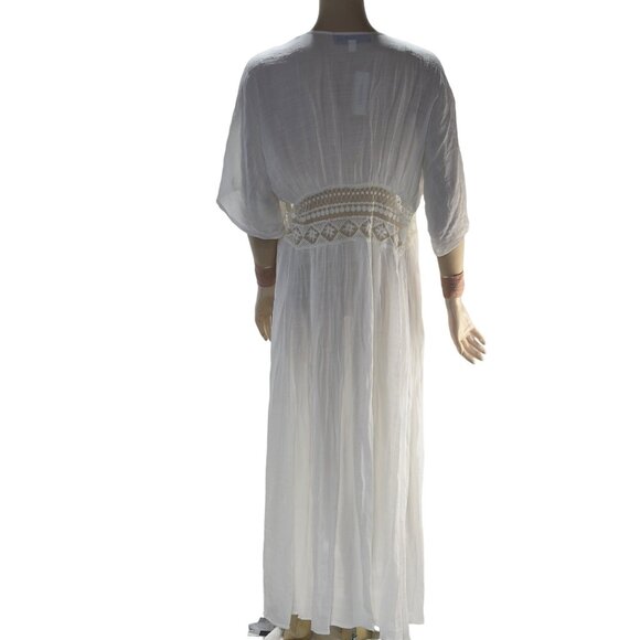 BLUE RAIN Women's Swimsuit Cover Ivory Dolan Sleeve Tie Crochet Waist Size XS - Picture 3 of 11